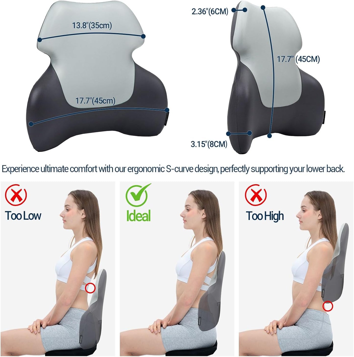 Long Back Lumbar Support Pillow - Fully Entire Back Support - Back Pain Relief and Posture Improved - Memory Foam Back Pillow Cushion for Office Chair, Gaming Chair, Recliner, Car Driving, Grey