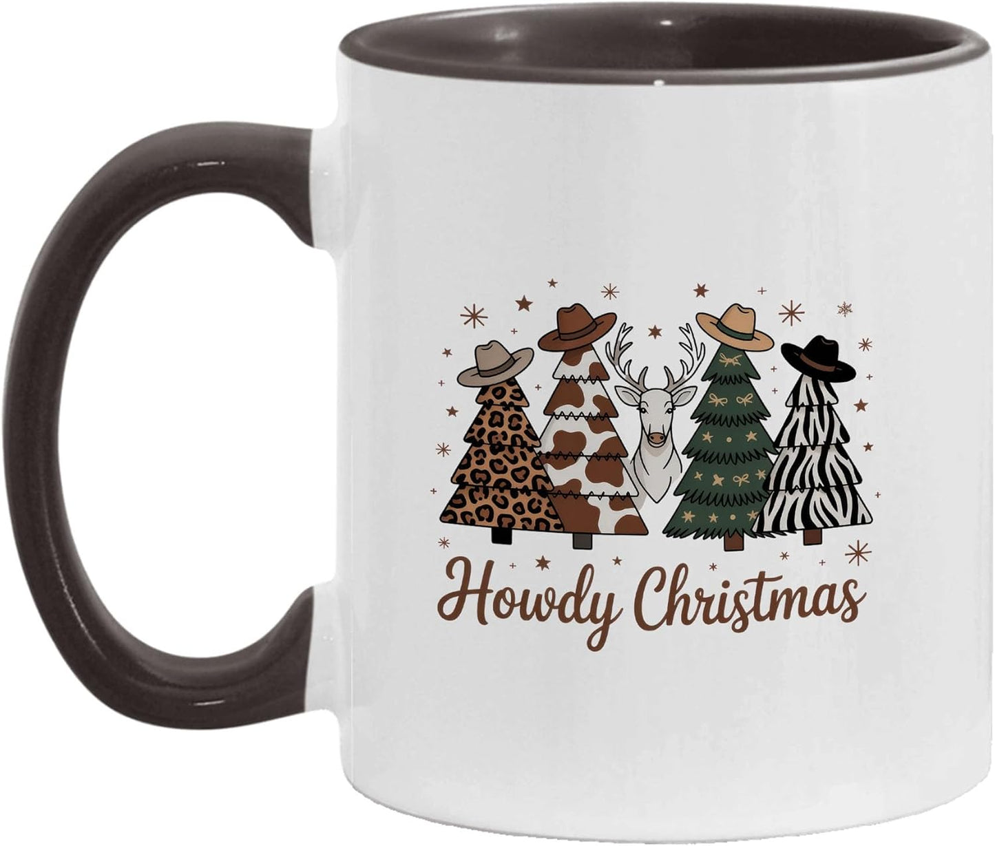 Funny Western Leopard Milk Cow Stripe Zebra Christmas Tree Two-Tone Accent Mugs, 11oz 15oz Drinking Cups, Kitchen Décor, Gifts For Book Lovers