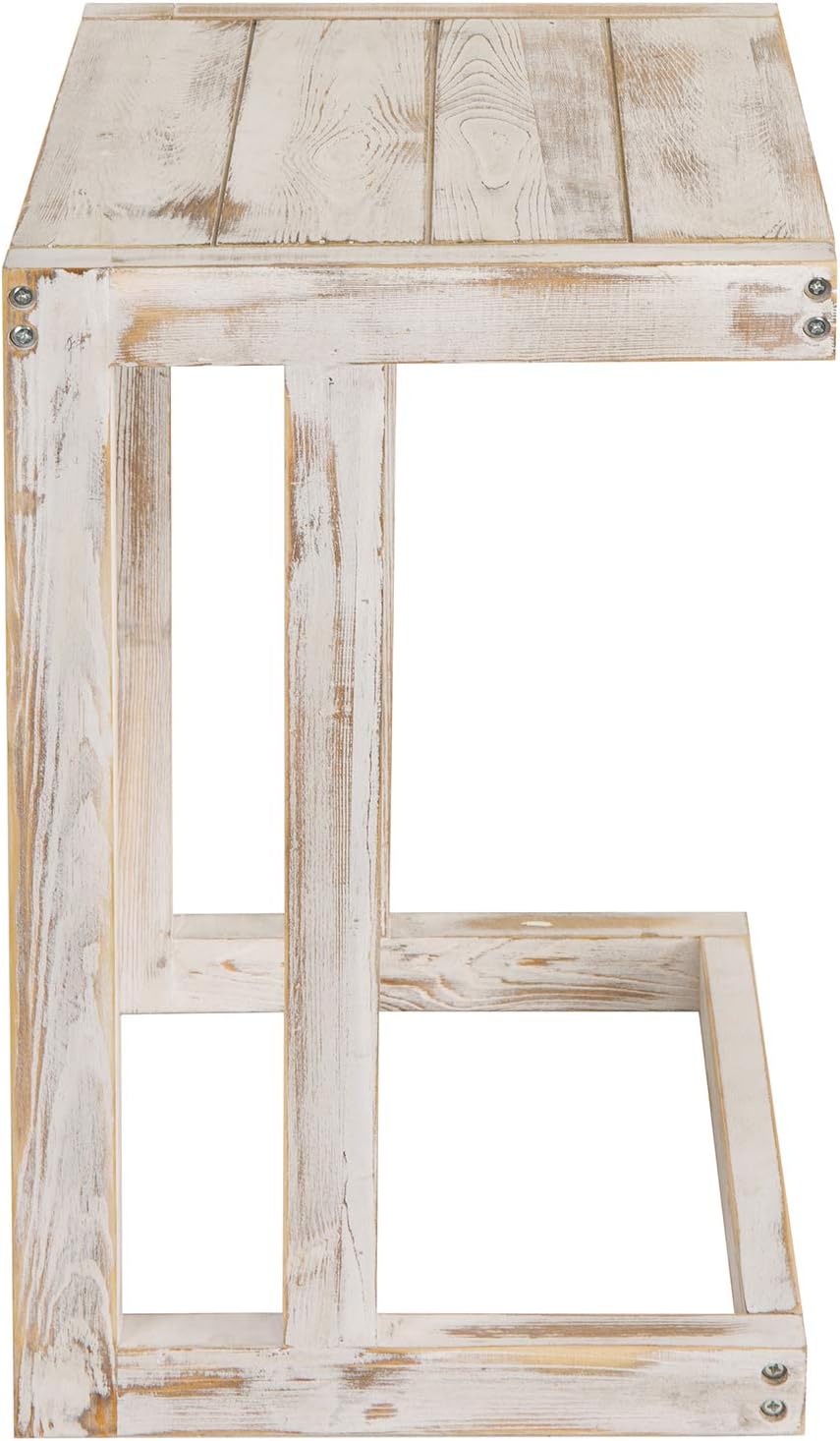 MyGift Shabby Whitewashed Wood C Shaped Side Table End Table, Under The Couch TV Table for Living Room