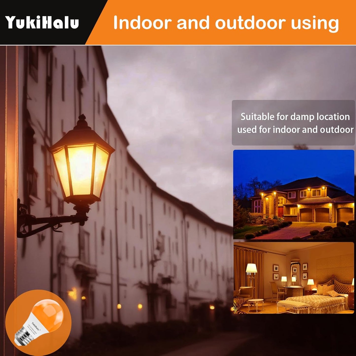 YukiHalu LED Amber Orange Light Bulbs, A15 1800K E26 600Lm, 60W Equivalent Soft Warm Sleep Light Bulbs for Healthy Sleep, Baby Nursery Light, Bedroom Night Light, Not-Dim, 4-Pack