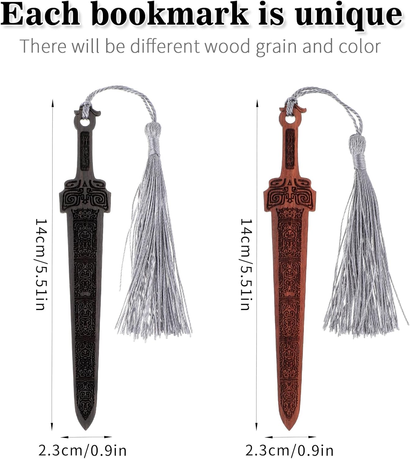 2PCS Sword Shaped Wooden Bookmarks, Creative Vintage Wood Bookmark, Handmade Wood Book Mark Reading Page Markers Woods Book Marks for Men Crafting Books Lovers