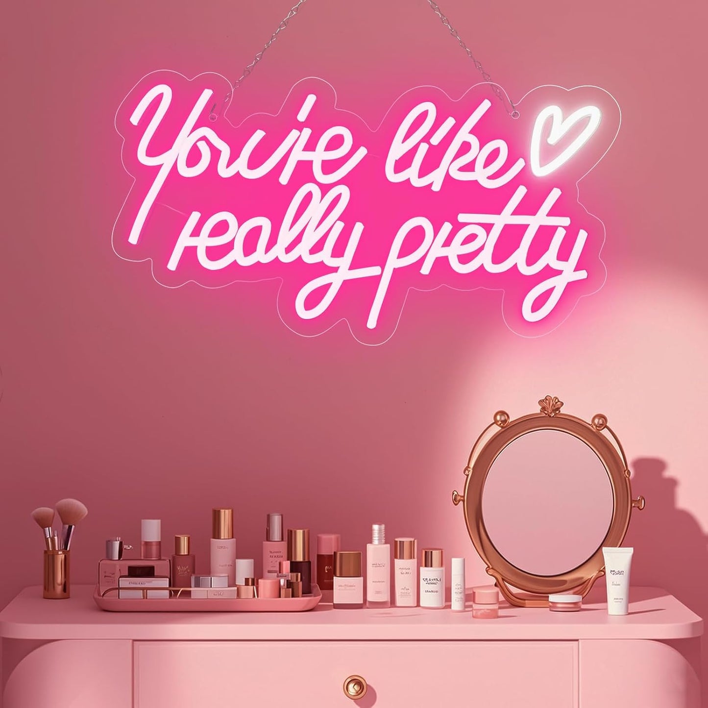 Aslanka You're Like Really Pretty Neon Sign - Pink LED Neon Wall Sign with Heart USB Powered, Dimmable Glow Light Sign for Bedroom Spa Nails Bar Lounge Room Wall Decor Girls Girlfriend Women Gifts