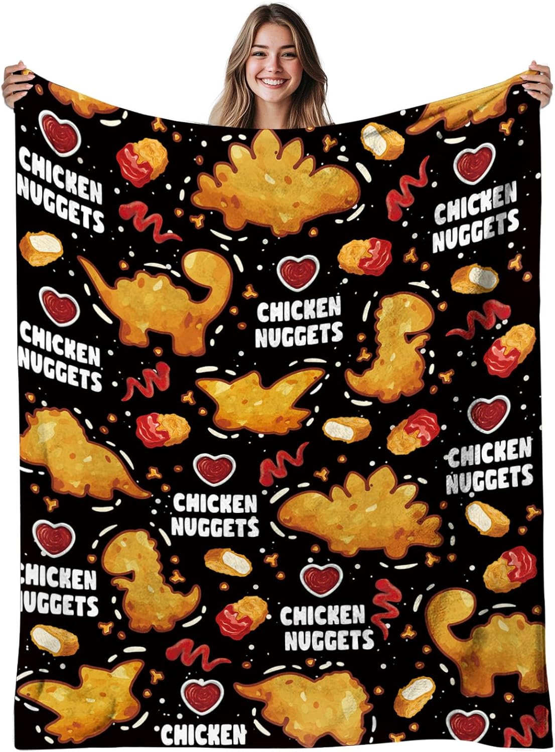 Chicken Nuggets Blanket, Funny Food Blanket for Friend Adults, Cozy Chicken Nugget Themed Gift, for Girls, and Food Lovers, Soft Flannel Blanket for Holiday 50x60in