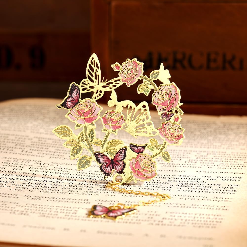 2pcs Bookmark Butterfly Flower Theme Pretty Book Marks Set with Bookmarks for Women, Cute Book Markers for Writers, Kids, Teens, Men Readers, Reading Accessories Gifts for Book Lovers