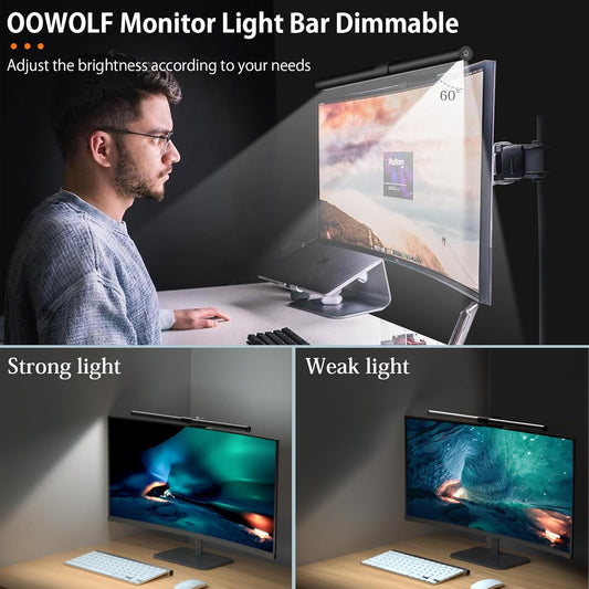 OOWOLF Monitor Light Bar Pack of 2 Screen Lights Bar, High CRI Desk Lamp for Eye-Caring, No Glare,Dual Lights,Filter Blue-Light,3-Color Mode, Memory Dimming,e-Reading Task Lamps,Computer Lanp for Desk