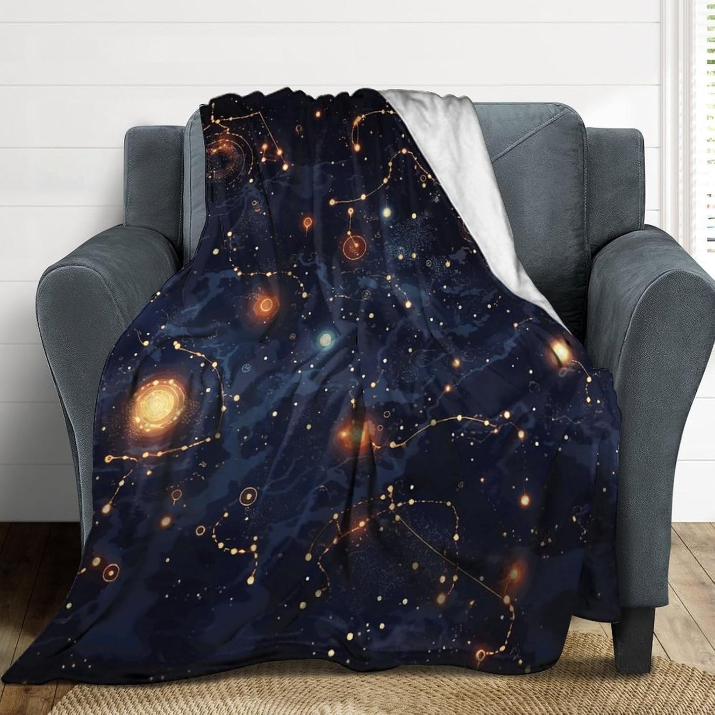 Star Constellation Map Blanket Super Soft Lightweight Throw Blanket Cute Cozy Warm Bed Blanket Decorative Fuzzy Blanket All-Season Home Decor Gift for Sofa Couch Living Room 50"*60"（130 * 150cm）