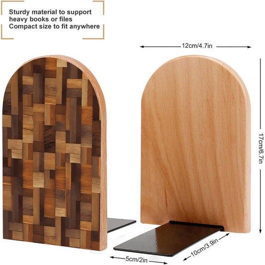 Wood Bookend for Shelves Wooden Book End Large Size Sturdy Book Holders Stoppers with Metal Base for Bookshelves Slick Decorative Bookends Stands