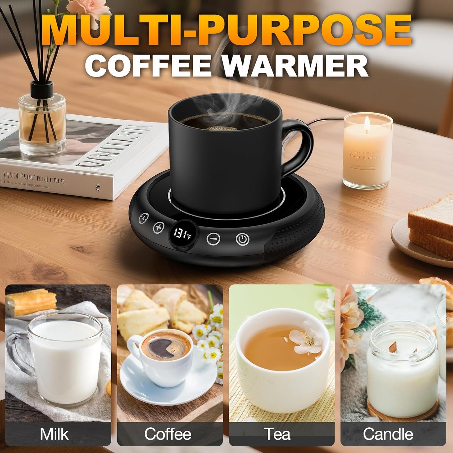 Mug Warmer, 36W Coffee Cup Warmer for Desk with Temperature Display 8-Temp Settings Controlled Heating Coffee Candle Warmer Plate for Beverage Gifts Accessories for Women Men