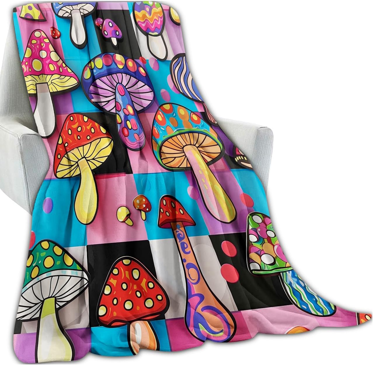 Colorful Whimsical Mushroom Blanket Gifts for Boys Girls Kids, Magical Fantastic Botanical Throw Blankets for Sofa Office Couch Room Decor, Cozy Lightweight Warm Soft Throws, 50x60 in