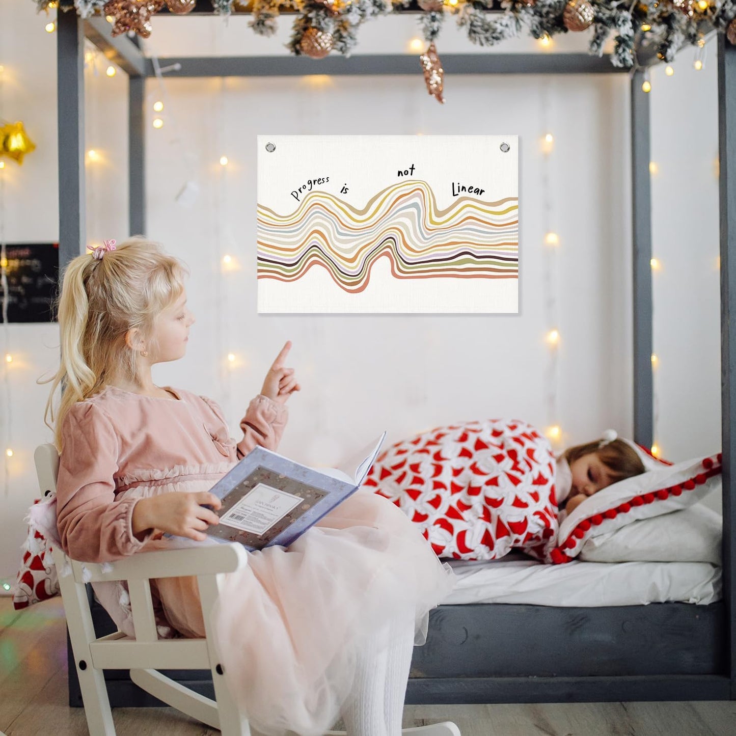 Progress Is Not Linear Mental Health Wall Canvas Banner, Inspirational Mental Health Hanging Banner Flag Wall Art Decor for Therapy School Counselor Office Calming Corner, 20x30 Inch