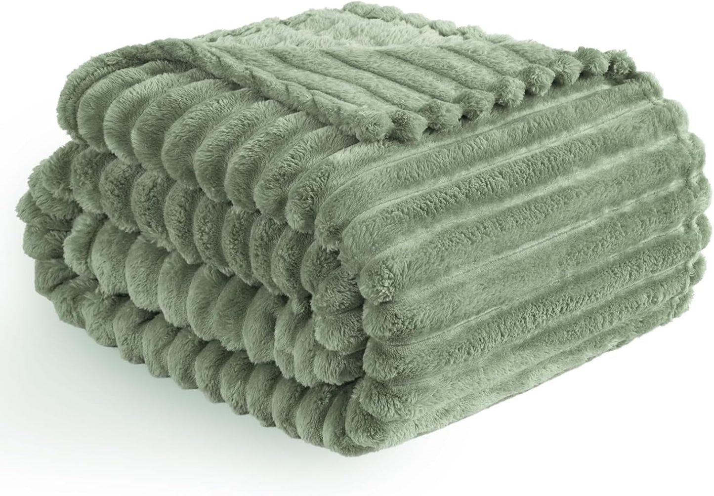 Vessia Flannel Fleece Throw Blanket for Couch, Sofa, Bed, 300GSM Striped Sage Green Throw Blanket for Kids, Super Soft Warm Cozy Lightweight Home Decor for All Seasons 50x40 inches