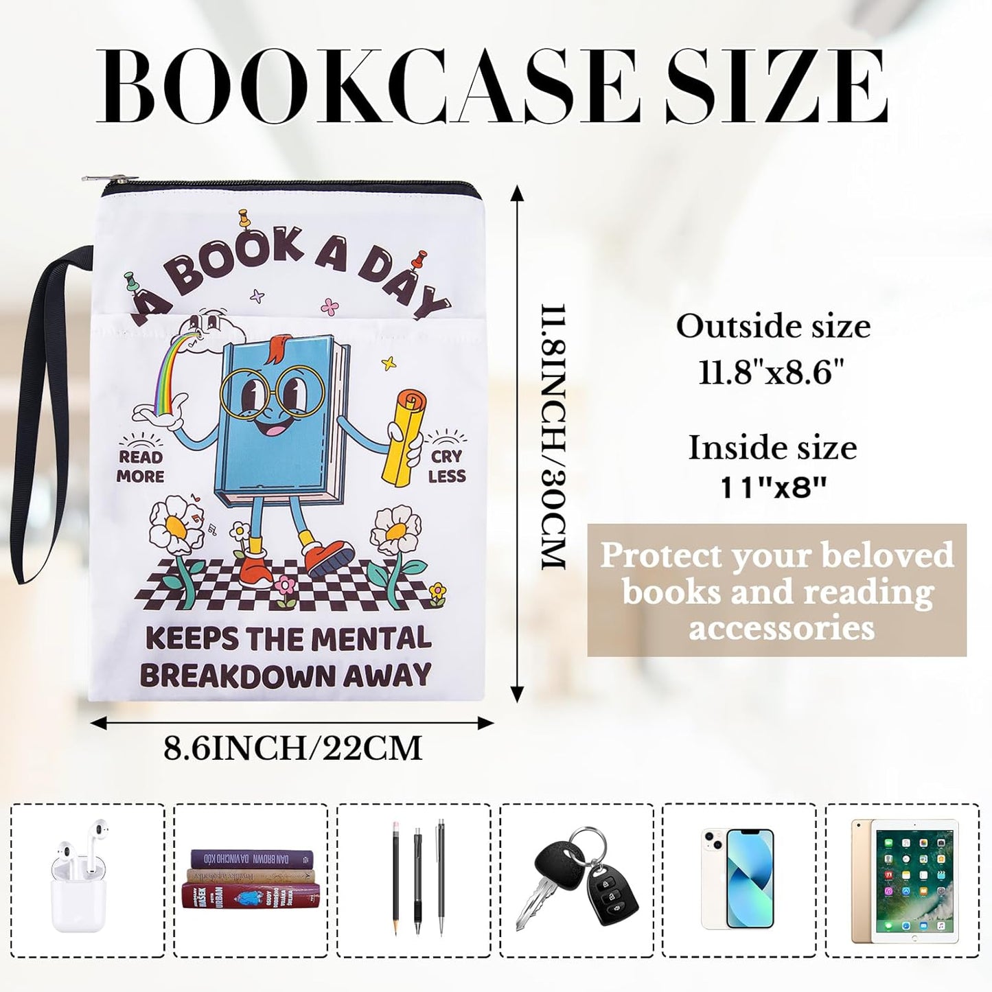 Funny Reading Book Sleeve - Inspirational Paperback Books Cover Protector Waterproof Bookish Pouch Bookworm Accessories Birthday Christmas Gift for Readers Friend Sister Women Teen