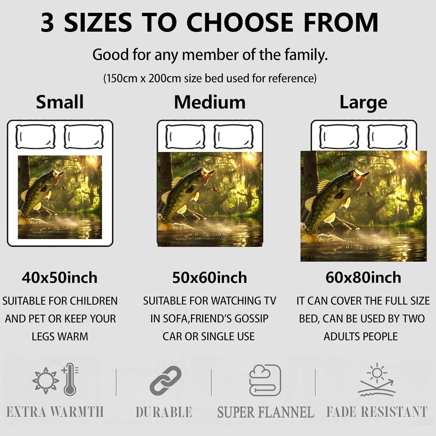 Bass Fishing Throw Blanket Gifts for Women Adults Girls, Soft Fuzzy Warm Cozy Flannel Blankets for Bedroom, Travel, Couch, Home Decor 50x60 in