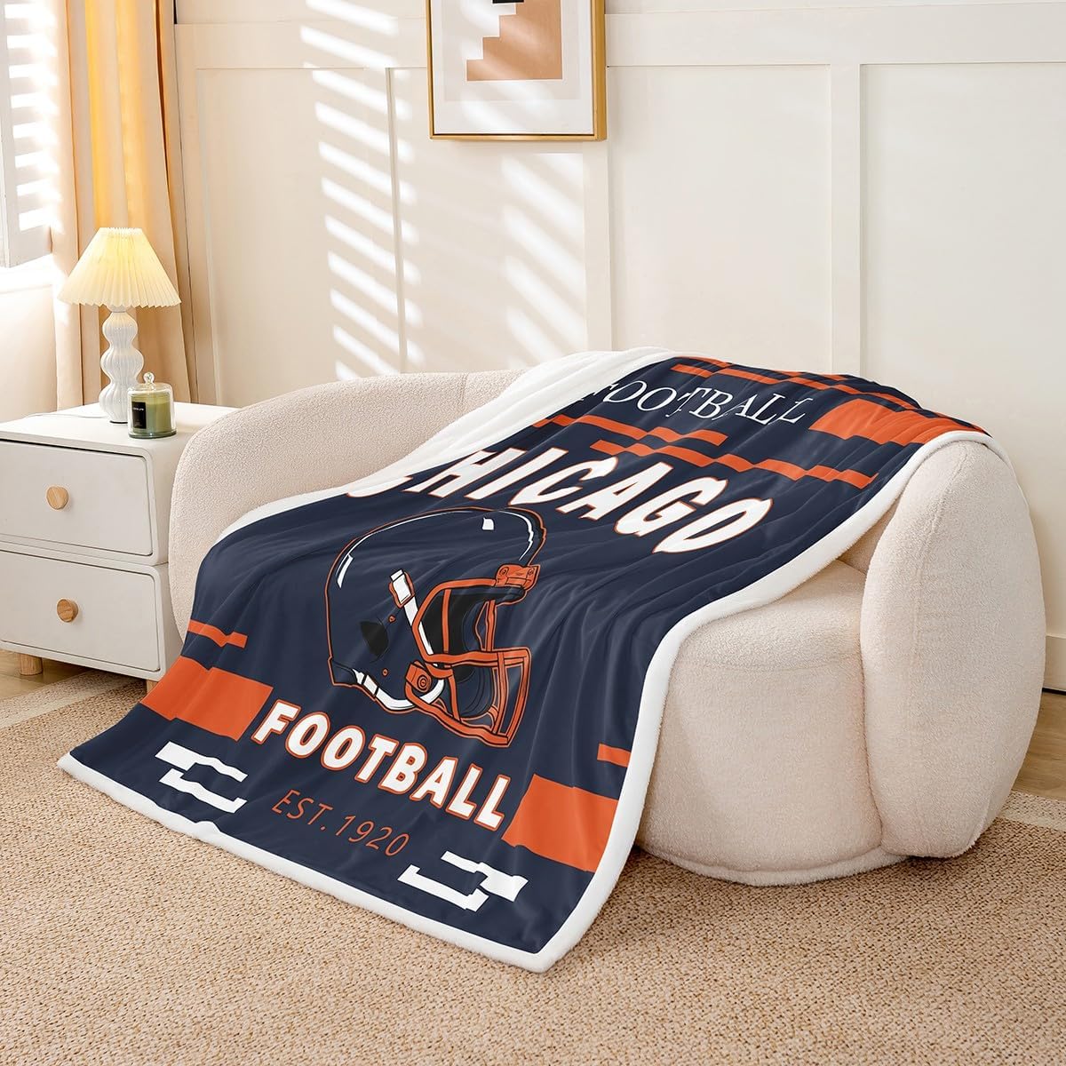 Feelyou Football Sherpa Throw Blanket for Couch Chicago Super Soft Cozy Fleece Sports Theme Football City Blanket for Winter, Plush Throw Throw 50"x60" All Season