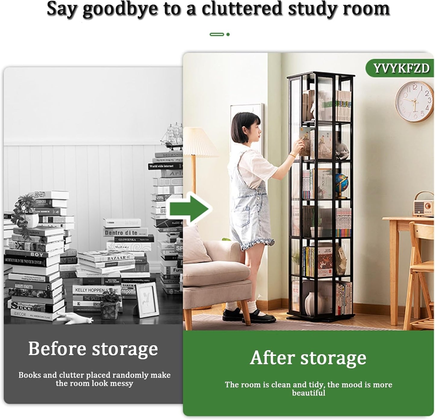 YVYKFZD Rotating Bookshelf Tower, 360° Revolving Bookcase, Bamboo Narrow Display Storage Rack, Floor Standing Corner Book Shelf Organizer, for Small Space, Home/Office/Study(Wood,5 Tier 14.5x14.5x59.4