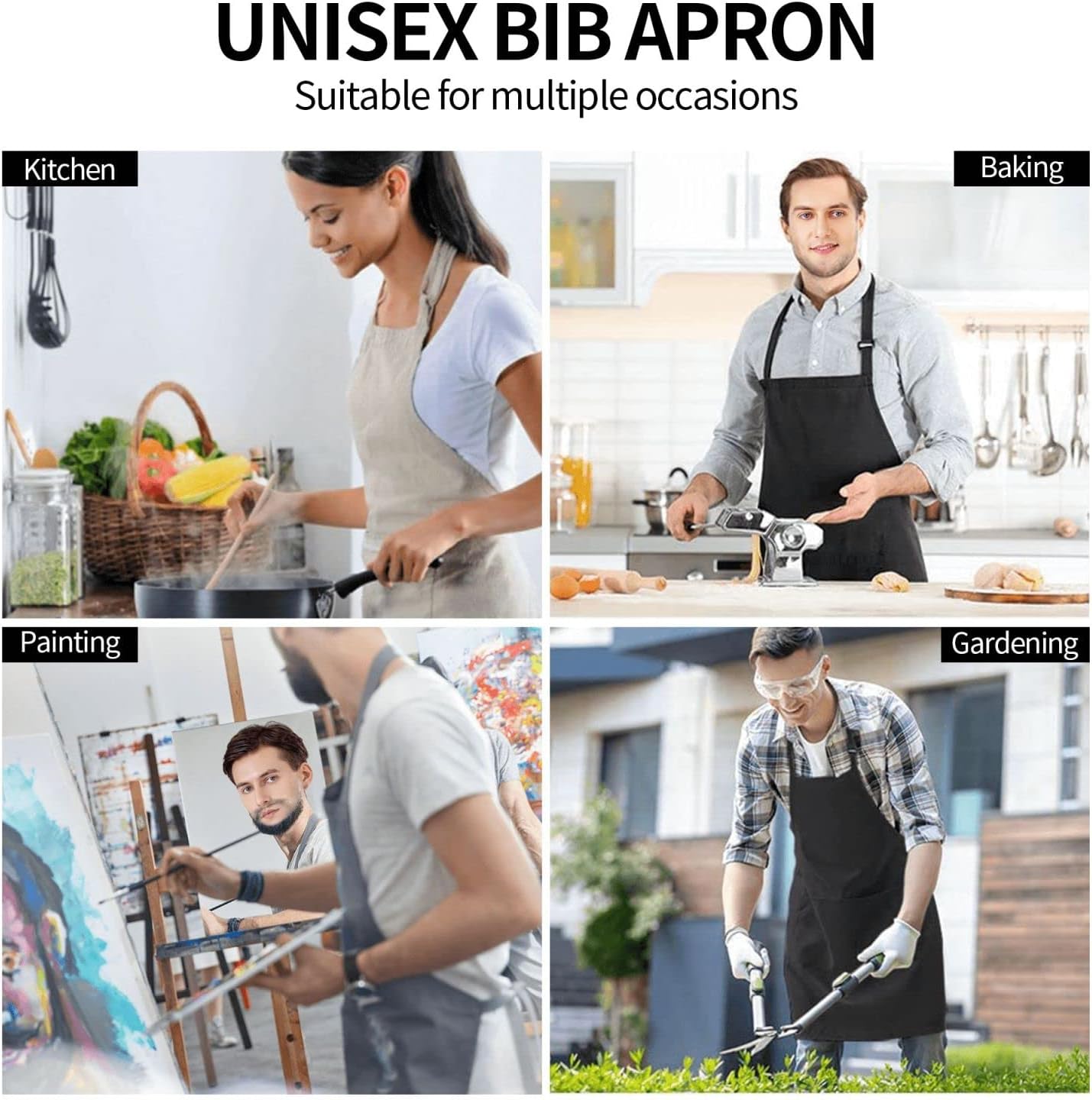 Apron with Pockets Aprons for Women Men Kitchen Chef Apron for Cooking Gardening Server Waitress Painting