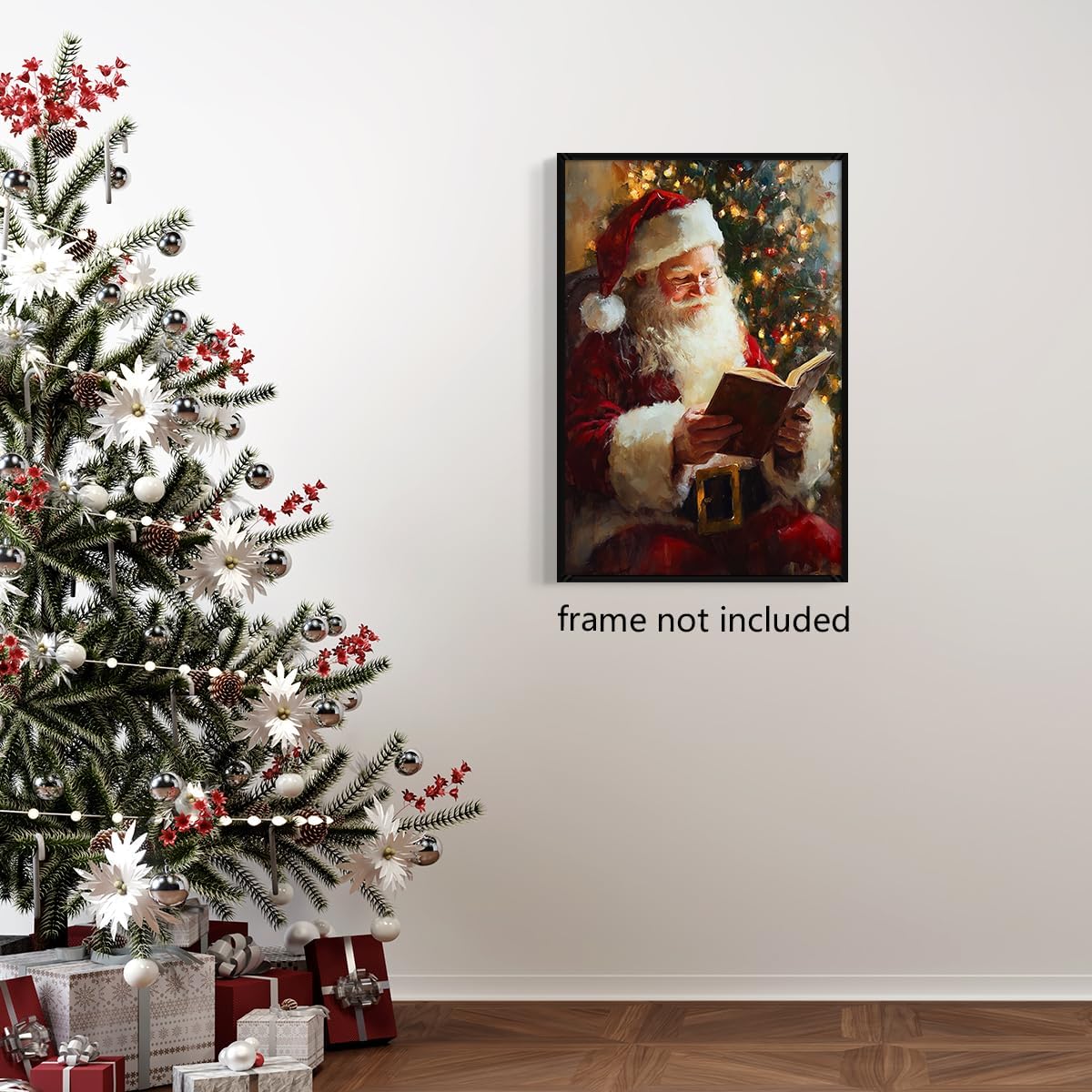 Vintage Christmas Canvas Wall Art, Santa Antique Oil Painting, Santa Claus Reading Booking Poster, Merry Christmas Poster Hobby Lobby Santa Picture, Xmas Wall Decorations Gifts 12x16in Unframed
