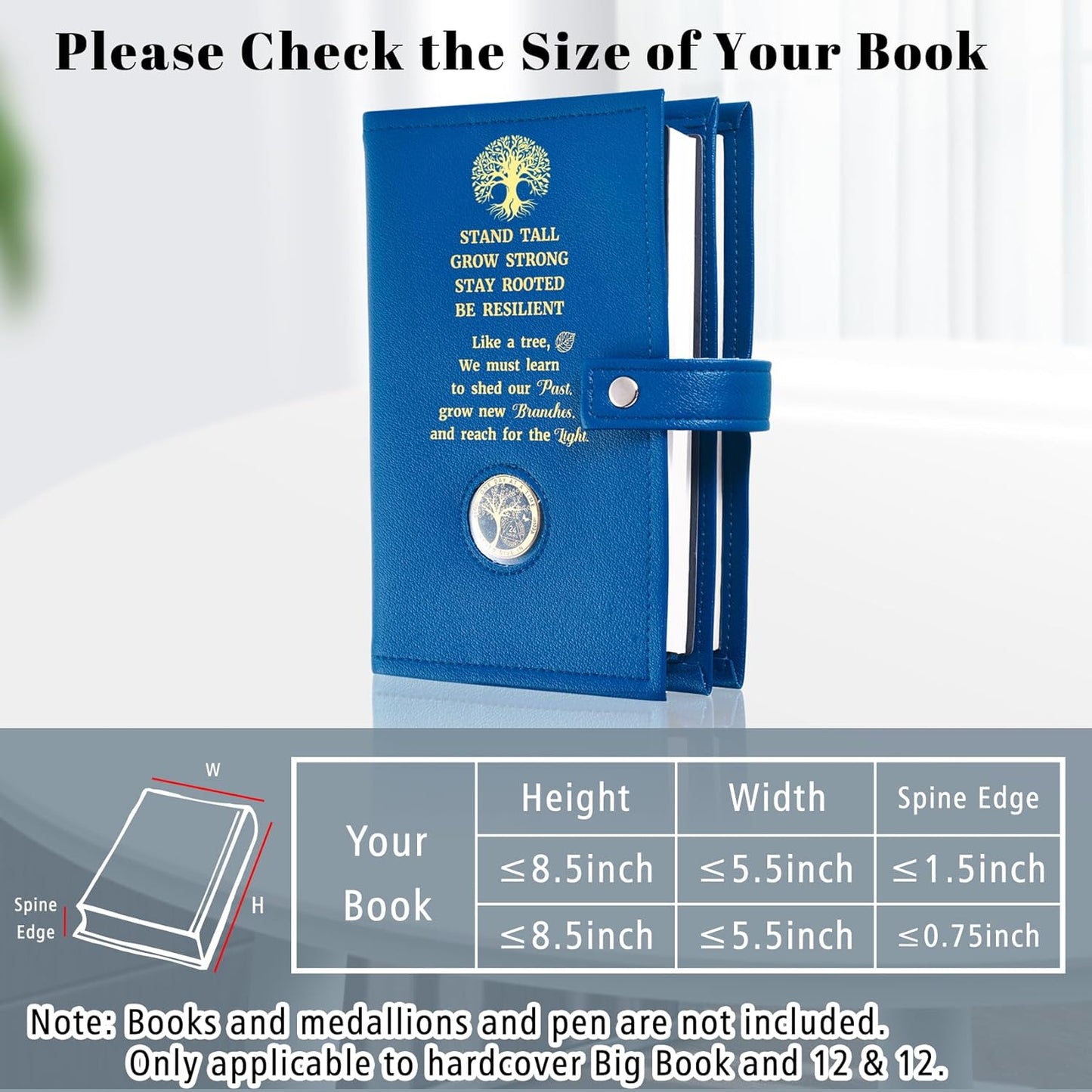 LParkin Double AA Big Book Cover with Coin Holder, PU Leather AA Book Covers for Hardcover, Fits Big Book and 12 Steps & 12 Traditions, Premium Design Like a Tree Cover