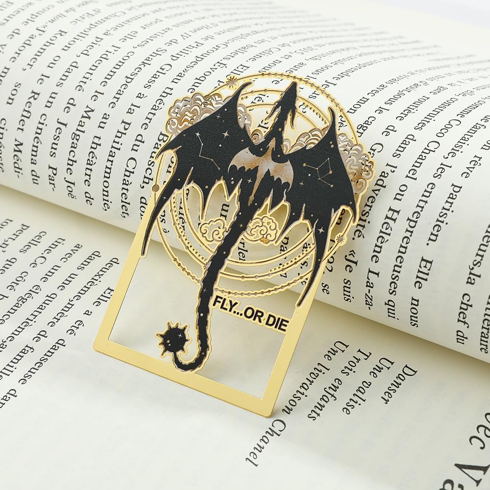Engraved Black Dragon Stainless Steel Book Mark - Dark Metal Bookmarks Reading Marks Book Lovers Collections School Supplies Gifts for Friends Teachers (SQ0838)
