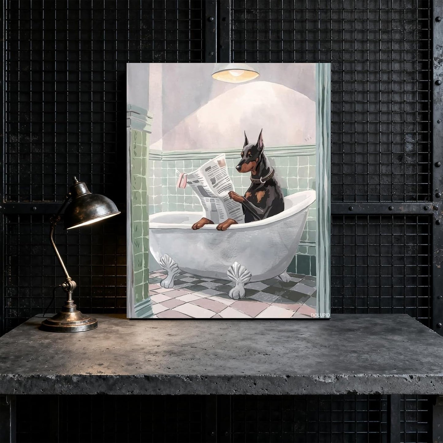 Bathroom Wall Print Great Dane Oil Painting Retro Pastel Bathroom Decor Minimalist Funny Artwork Art Print Aesthetic Poster for Office Bedroom Living Room Wall Decor Black Framed 8x10inch