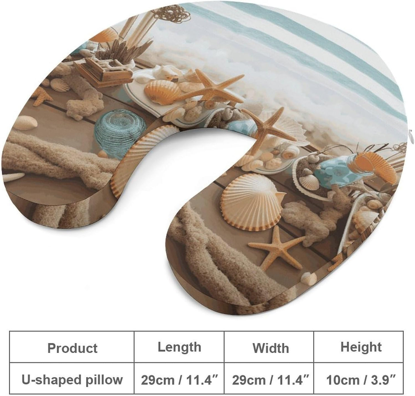 Ocean Beach Theme Neck Pillow Memory Foam U Shaped Pillows Portable Pillows for Shoulder Travel Head Support Pillow with Concealed Zipper for Airplane Car Home Office
