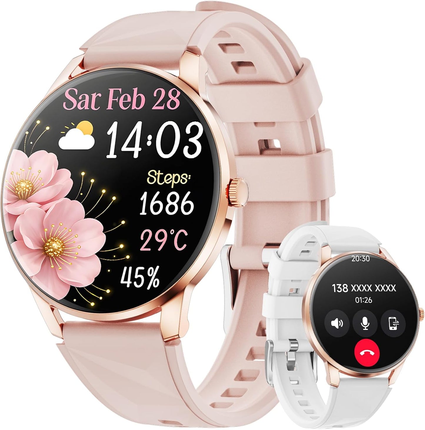 Smart Watch for Women Android/iPhone, 1.32" AMOLED Screen Smartwatch with Answer/Make Call/Fitness Tracker/Heart Rate/SpO2/Sleep Monitor/110+ Sport Modes, 2 Bands