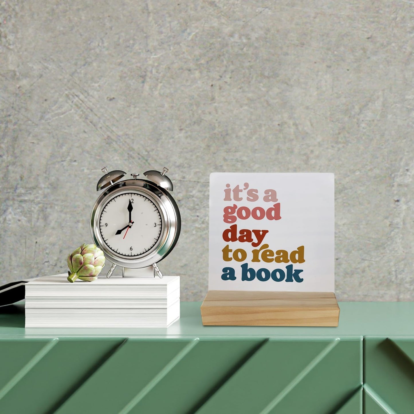 Book Lovers Desk Sign - Boho Rainbow Classroom Library Decor, It's a Good Day to Read a Book Wooden Sign 4x4, Reading Room Decor Desk Signs, Book Lover Gift for Kids