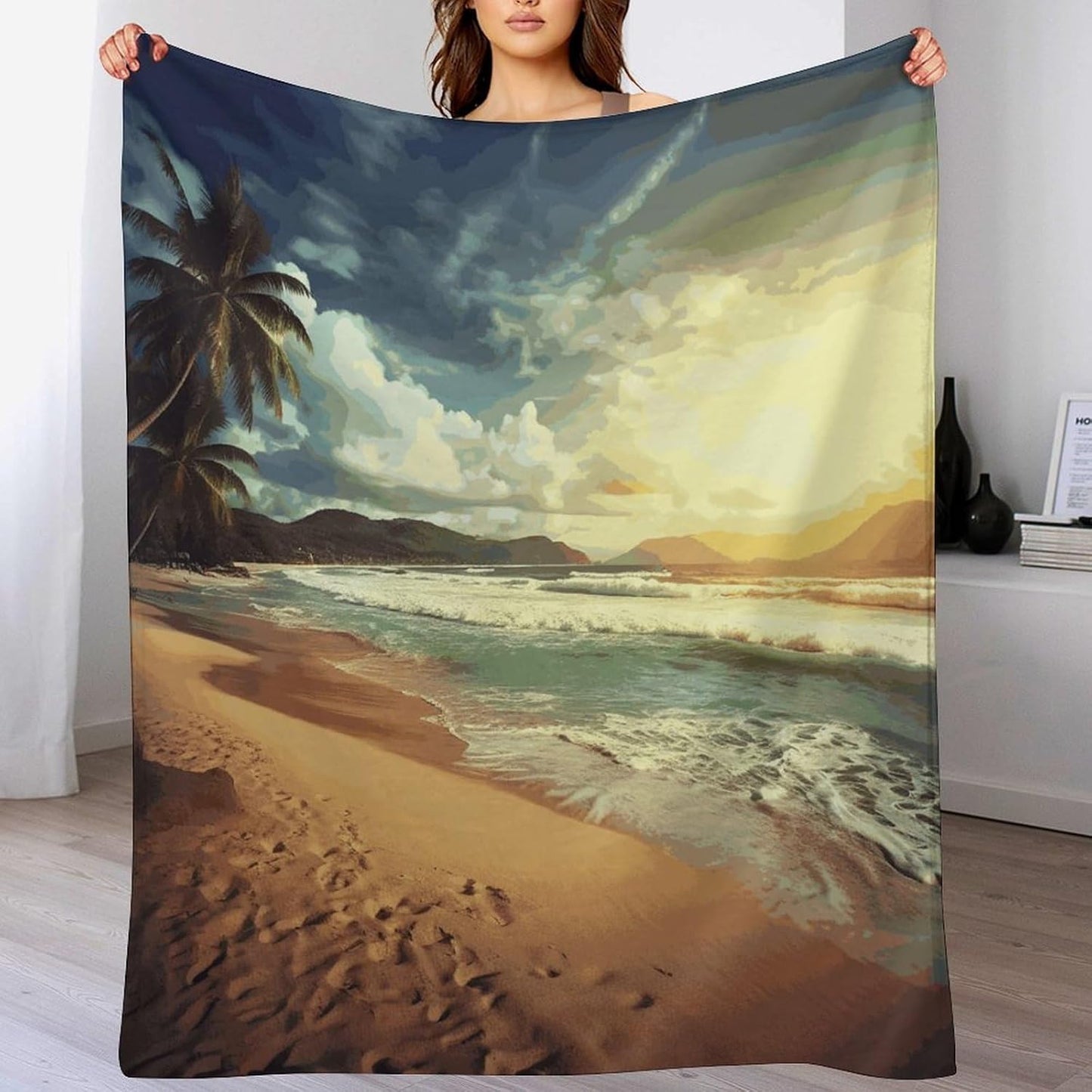 Sunset on The Beach Blanket Super Soft Lightweight Throw Blanket Cute Cozy Warm Bed Blanket Decorative Fuzzy Blanket All-Season Home Decor Gift for Sofa Couch Living Room 40"*50" （100 * 130cm）