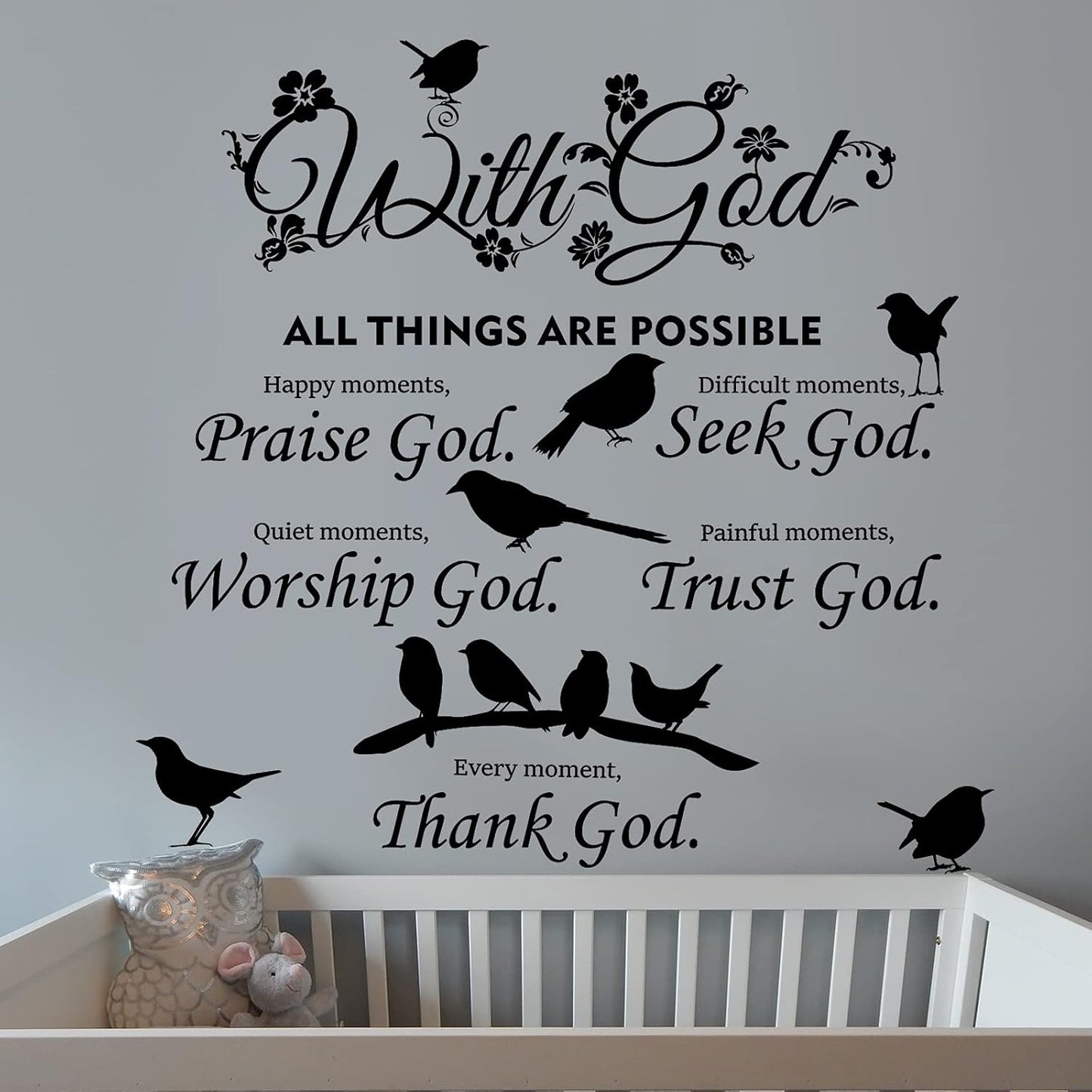 2 Pieces Bible Verse Wall Decal Scripture Quote Sticker - With God Things Are Possible Vinyl Christian Praise God DIY Inspirational Sayings Wall Art for Home Bedroom Decor