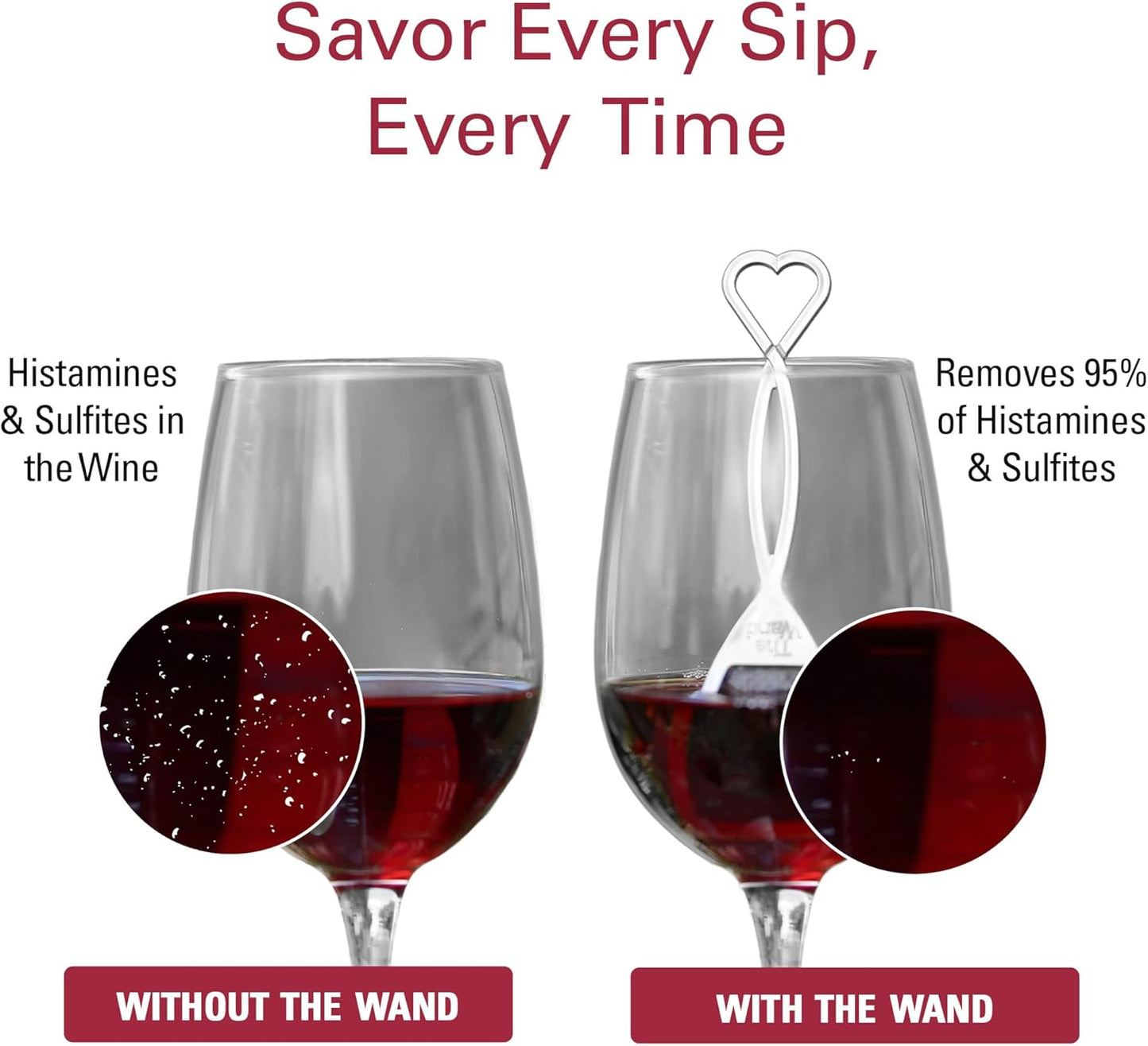 PureWine The Wand Wine Purifier - Red & White Wine Filters for Histamines & Sulfites, Sulfite Remover Sticks, Helps Allergies & Headaches, Gift Accessories for Women & Men - 3 Wands, Silver
