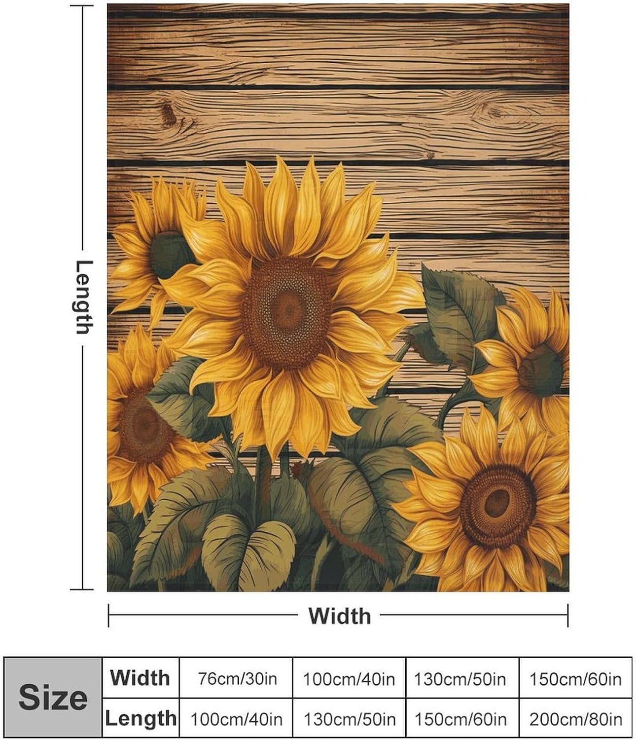 Paint Wooden Board Sunflower Throw Blanket for Couch Super Soft Warm Lightweight Throw Blankets Cozy Flannel Bed Blanket Cute Decorative Blankets for All Seasons Home Decor Gift 40"*50" （100 * 130cm）