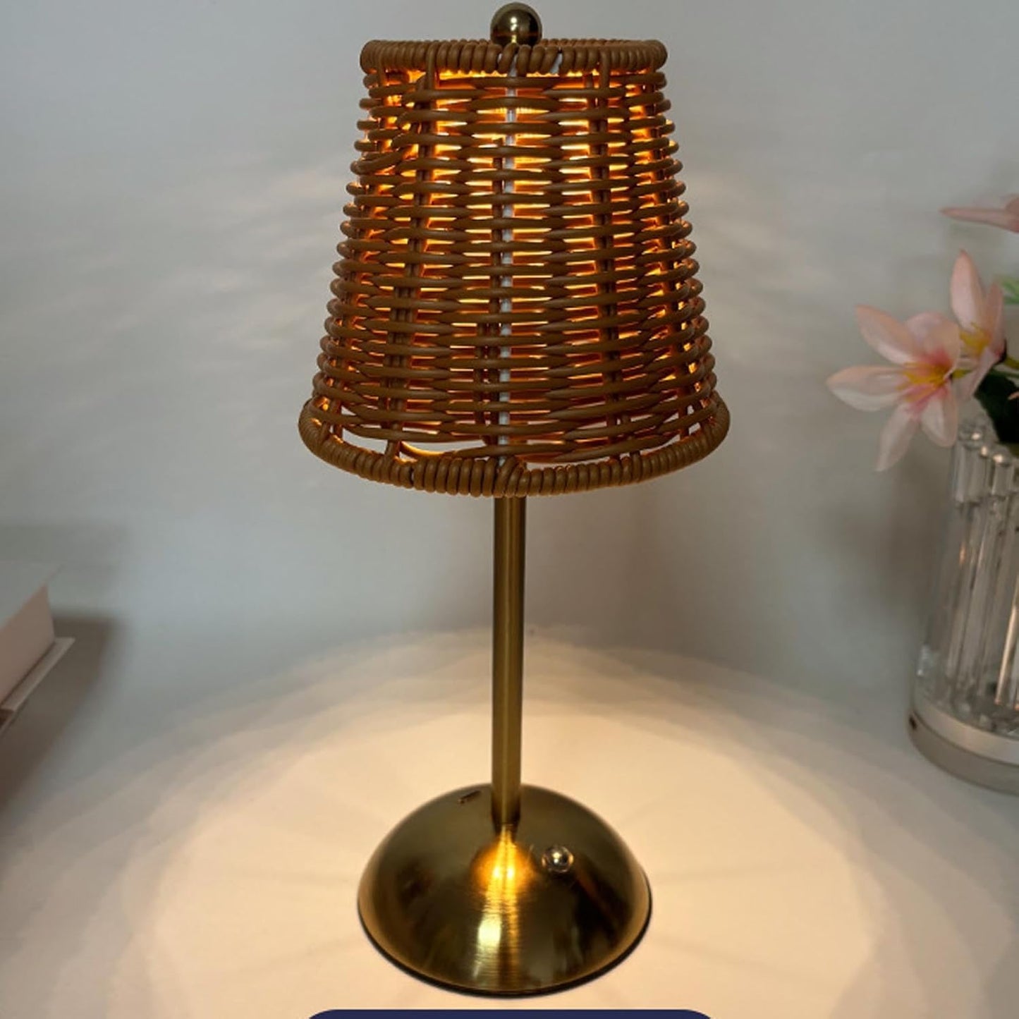 Rattan Table Lamp, Vintage Rattan LED Rechargeable Reading Light, 3 Color Temperatures Dimmable Bedside Lamp, Wicker Night Light for Bedroom, Living Room, Office (Brown Lampshade)