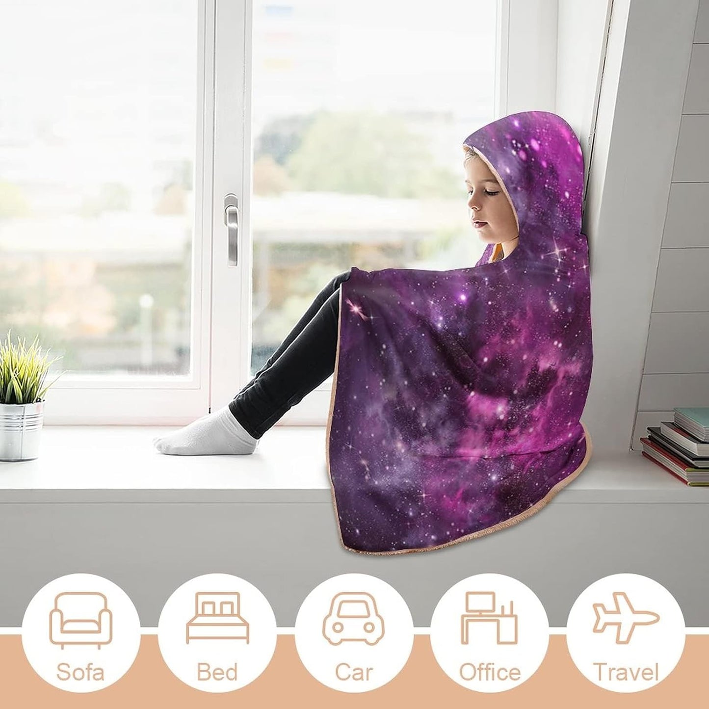 Throw Blankets, Purple Decor Wearable Hooded Blanket for Adults, Nebula Gas Cloud Deep Dark in Outer, Soft Warm Cozy, 60 x 80inches, Studying Reading Snuggling Napping Office, Purple