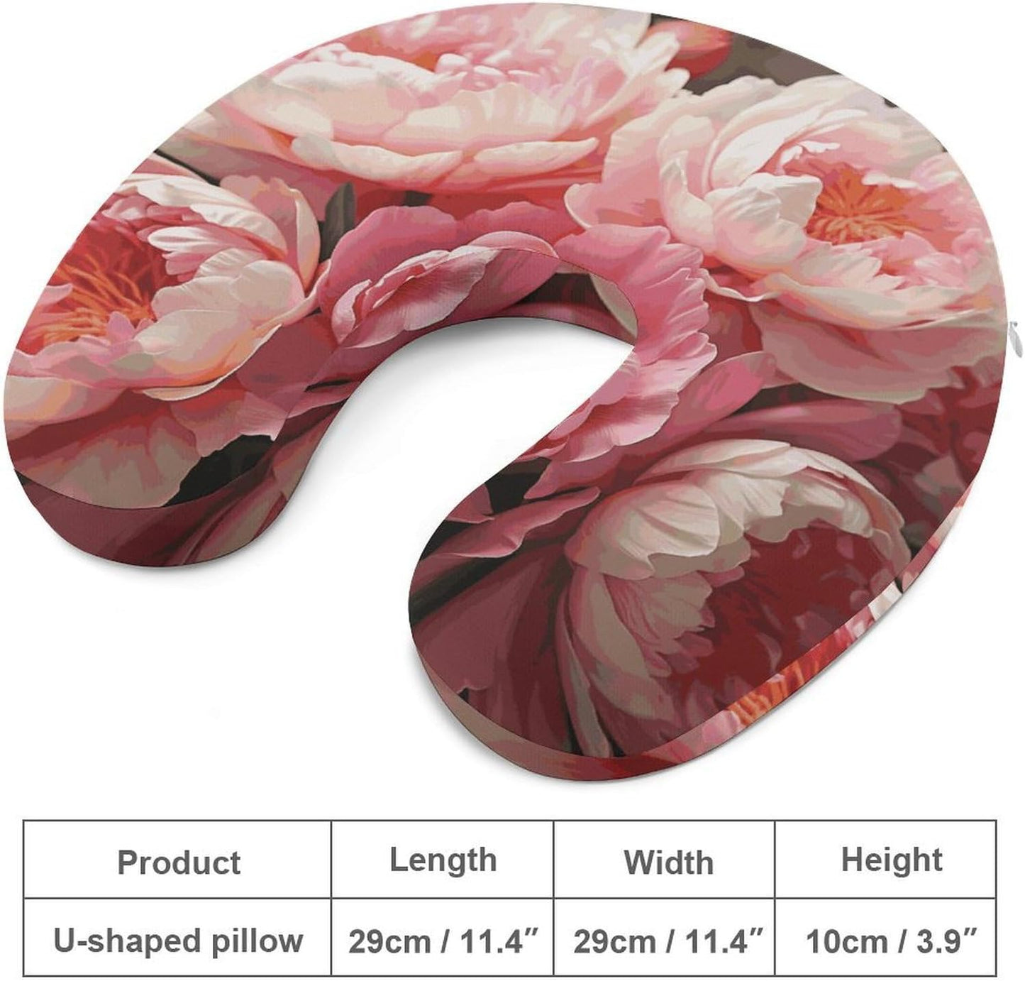 Peony Flowers Blossom Neck Pillow Memory Foam U Shaped Pillows Portable Pillows for Shoulder Travel Head Support Pillow with Concealed Zipper for Airplane Car Home Office