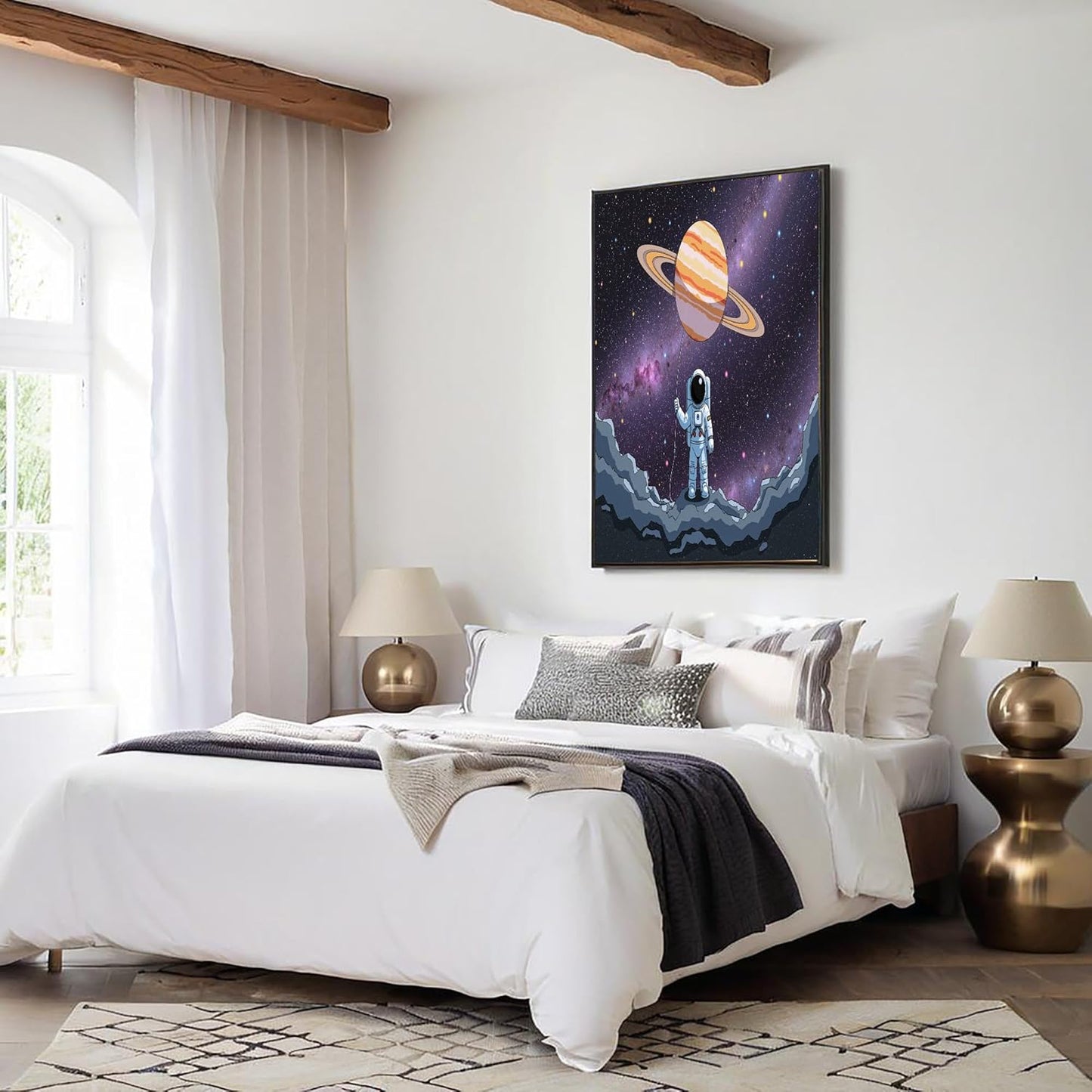GDJSMIN Space Galaxy Landscape Wall Art, Cute Astronaut Poster for Reading Room Living Room Decor 24 x 36 inch Unframed