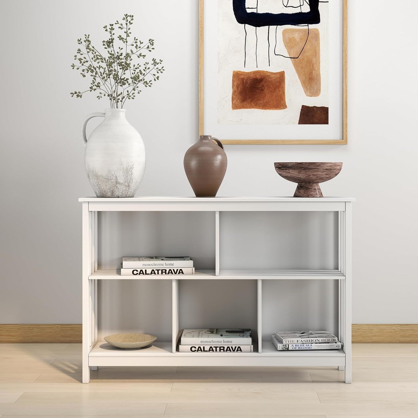 TaoHFE White Horizontal Bookshelf Horizontal Bookcase Low Bookshelf Office Shelves
