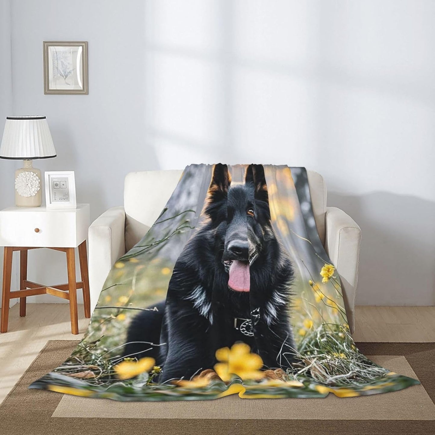 Throw Blanket Soft Cozy Bed Blanket 50"x40" Reversible Plush Blanket Black German Shepherd Dog Flannel Blankets Warm Cozy Throws for Sofa Lightweight Blankets for Couch Bed