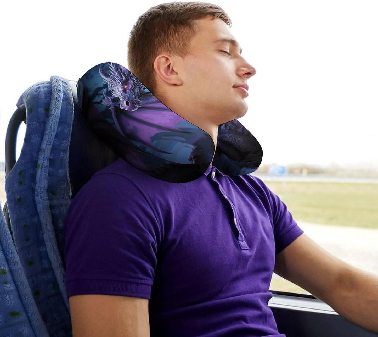 Purple Dragon Purple Moon Neck Pillow Memory Foam U Shaped Pillows Portable Pillows for Shoulder Travel Head Support Pillow with Concealed Zipper for Airplane Car Home Office