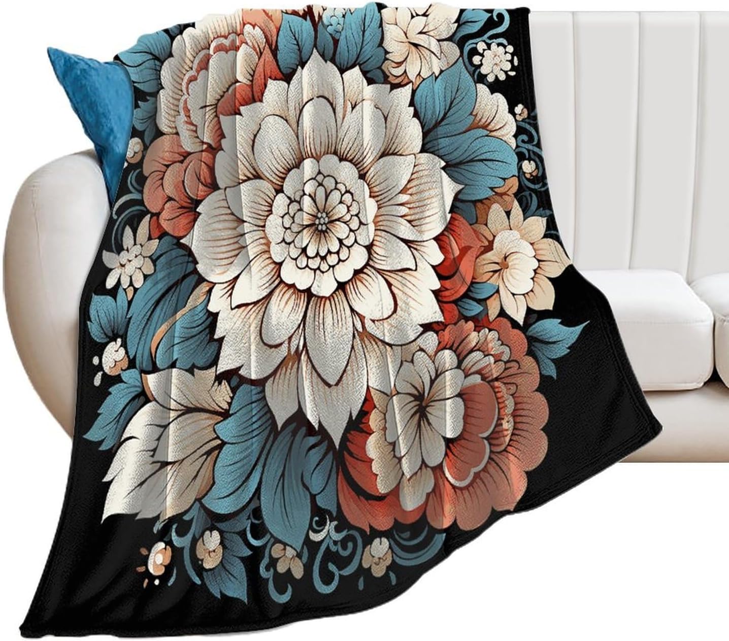 Floral Print Throw Blanket for Couch Super Soft Warm Lightweight Throw Blankets Cozy Flannel Bed Blanket Cute Decorative Blankets for All Seasons Home Decor Gift 60"*80"（150 * 200cm）