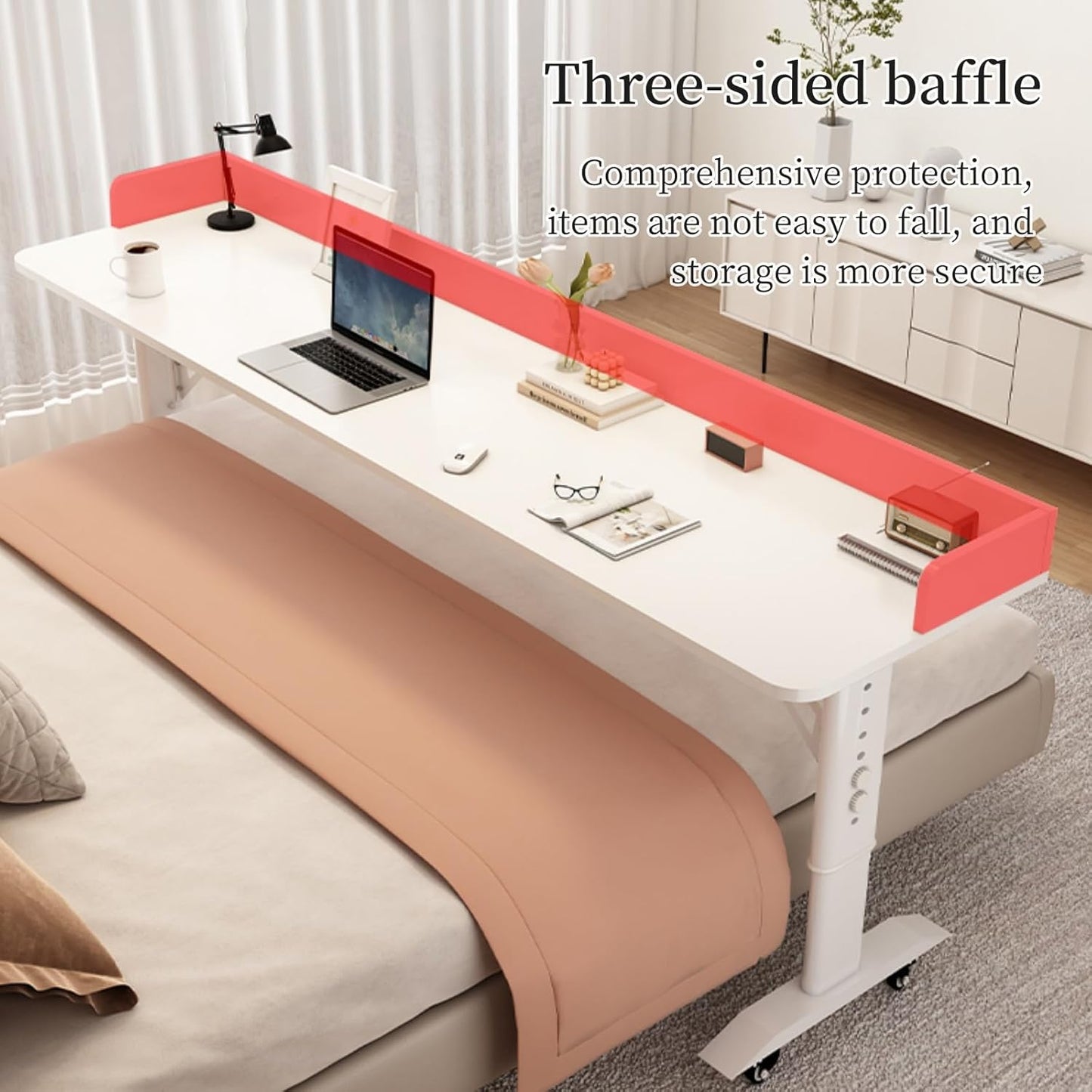 Adjustable Height Bed Desk with WheelsMobile Overbed Table Solid Wood Computer Table for Bed Versatile Over The Bed Desk Portable Bedside Workstation