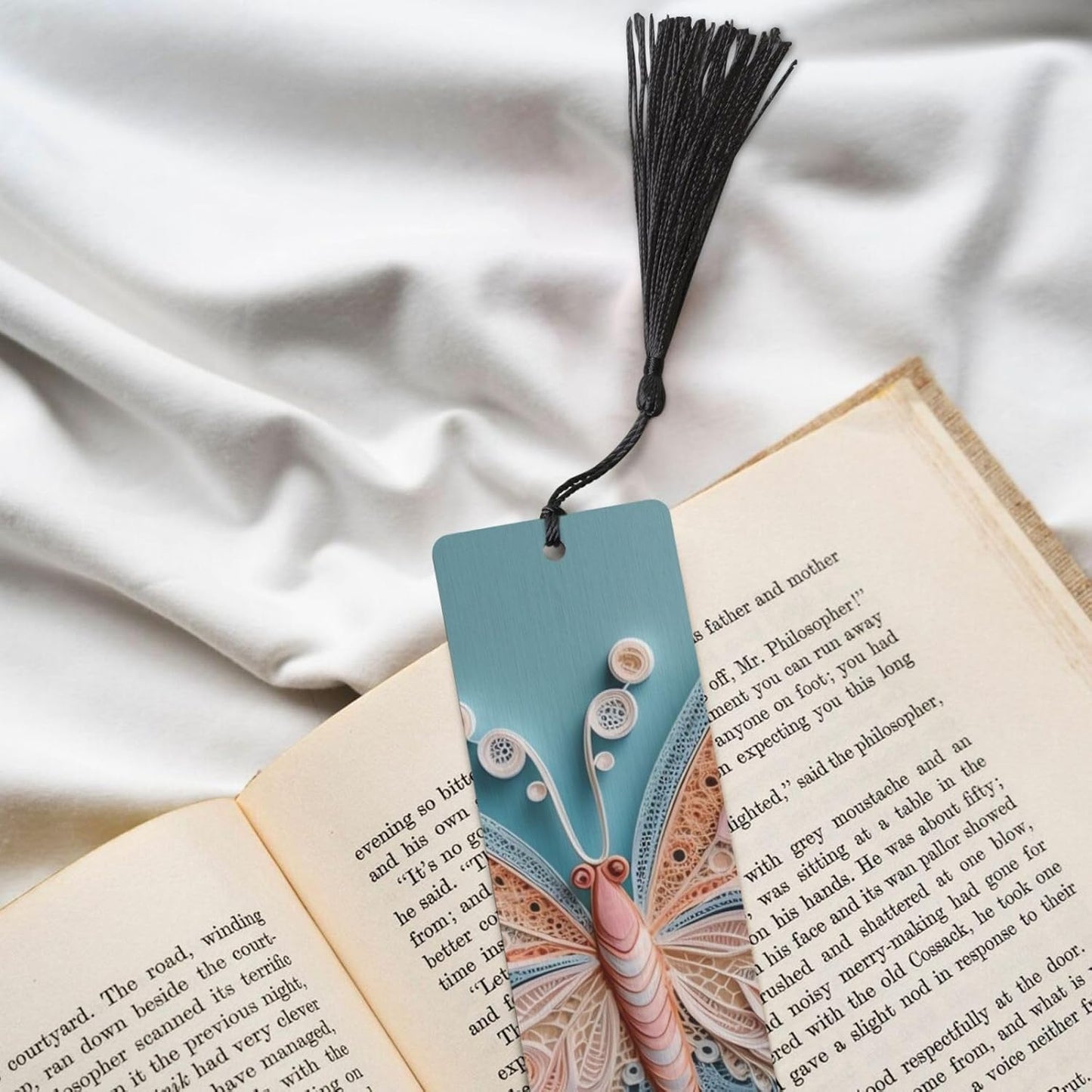 Lace Butterfly Bookmarks Gifts for Women Men, Wooden Bookmarks for Book Lovers, Vintage Book Marks Ornaments with Tassel, Unique Personalized Reading Page Markers Black