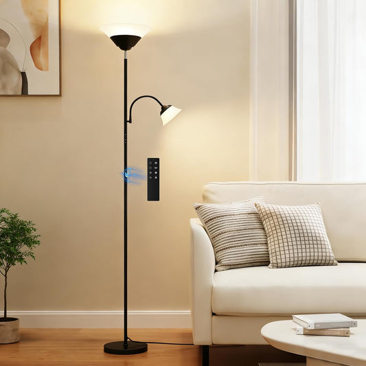 2-in-1 Torchiere Floor Lamp, 34W Super Bright LED Standing Lamp with Remote & Touch Control, 72" Dimmable Adjustable Corner Reading Lamp for Living Room, Bedroom, Office, Black