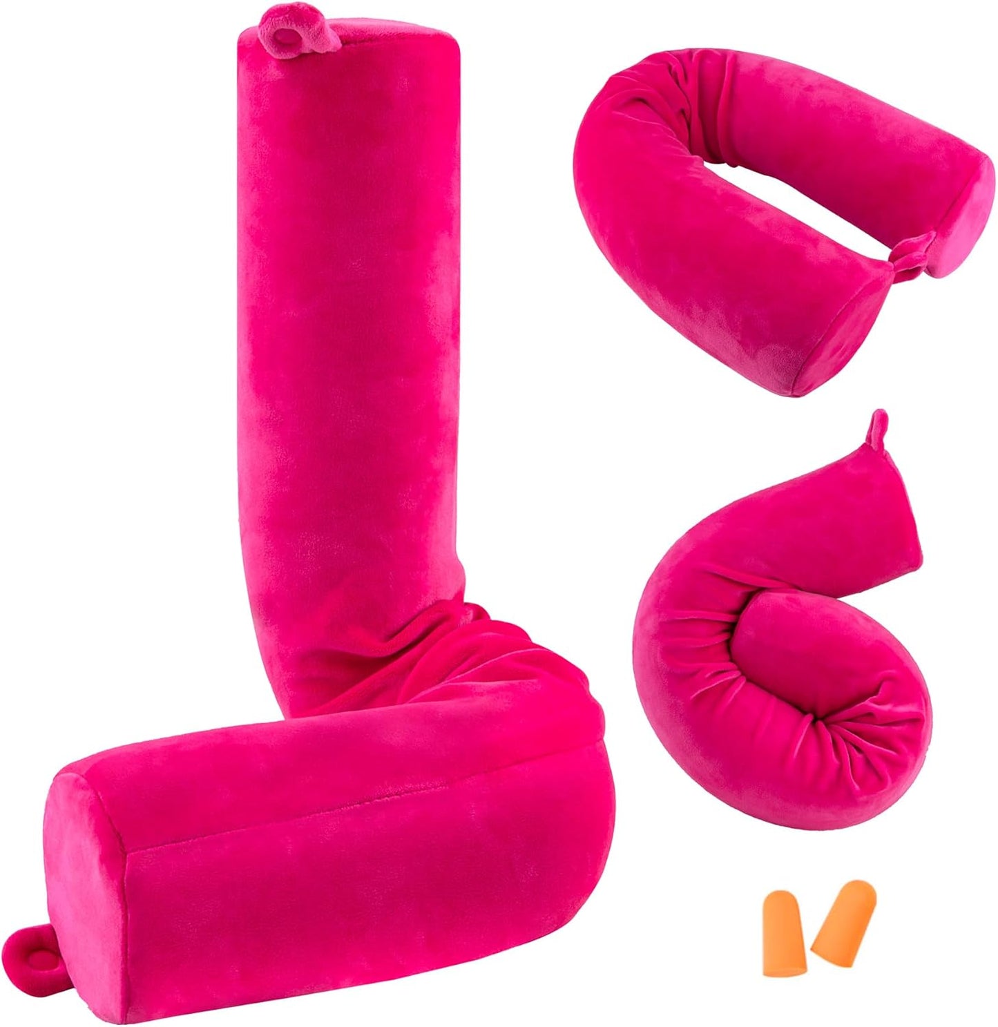 Twist Memory Foam Travel Pillow for Neck, Chin, Lumbar and Leg Support-for Travling on Airplane, Train, Bus or at Home-Adjustable, Bendable Roll Pillow with Washable Soft Cover