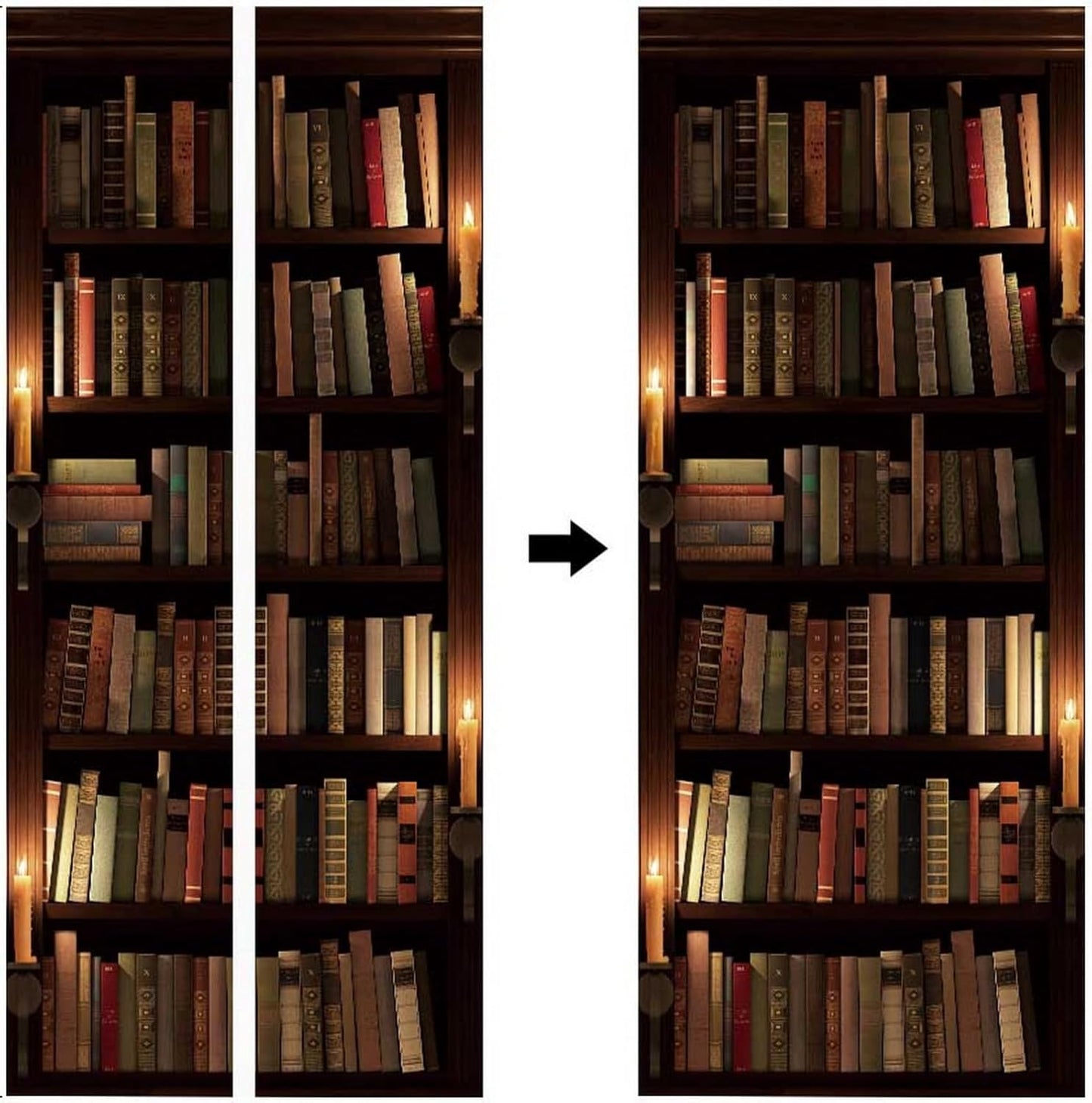 3D Door Stickers for Interior Doors Mysterious Old Library Bookshelf with Candle and Books Vinyl Waterproof Self Adhesive Door Mural Decals for Bedroom Office Bathroom 90 x 200cm