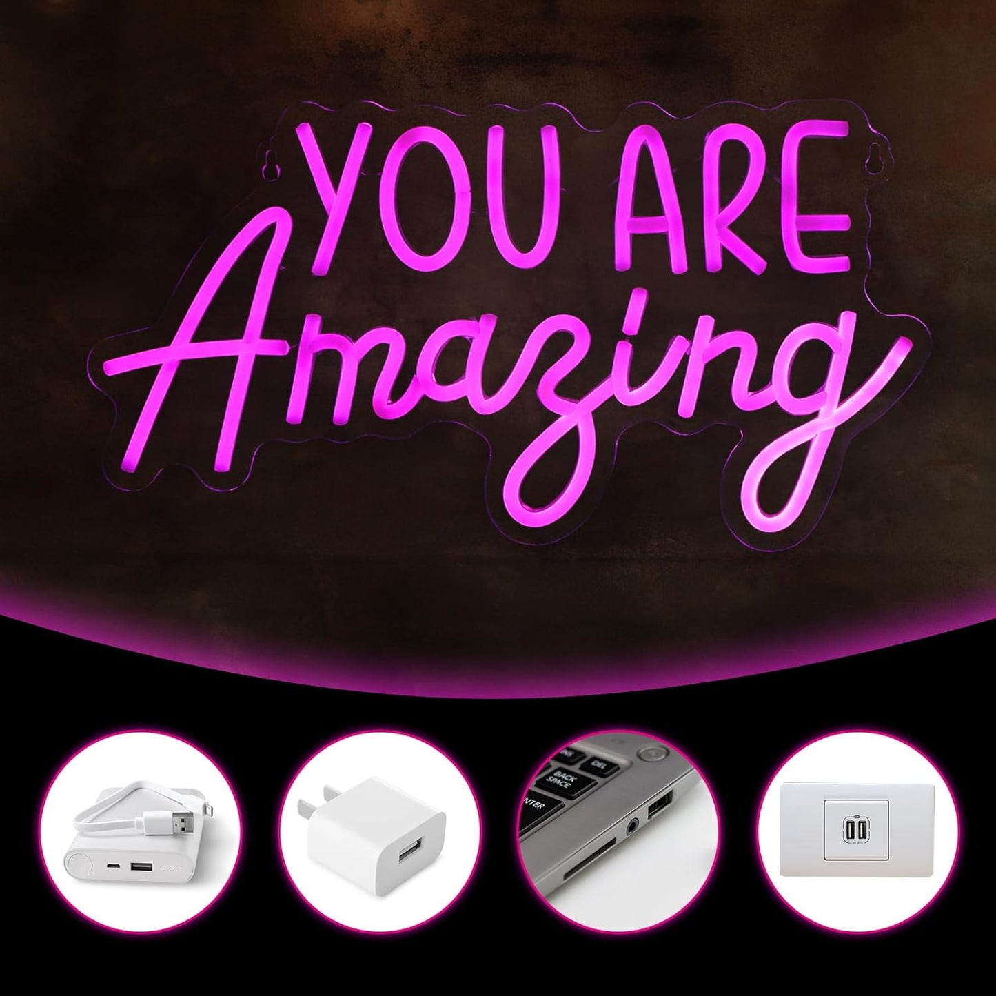 Hoolerry You Are Amazing Neon Sign Wall Decor for Bedroom Pink LED Neon Light Birthday Girls Party Wall Room Decor USB Sign for Christmas Party Gifts Birthday Wedding Classroom Women