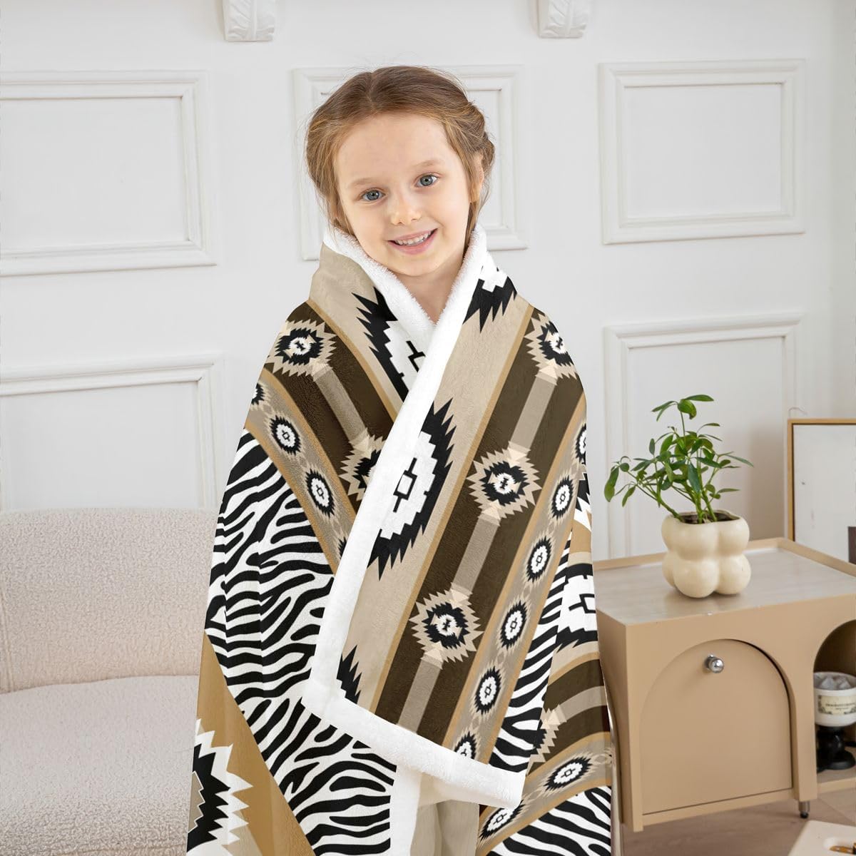 Feelyou Boho Southwestern Aztec Sherpa Throw Blanket for Couch Rustic Western Exotic Tribal Super Soft Cozy Fleece Zebra Print Blanket for Winter, Plush Throw Baby 30"x40" All Season