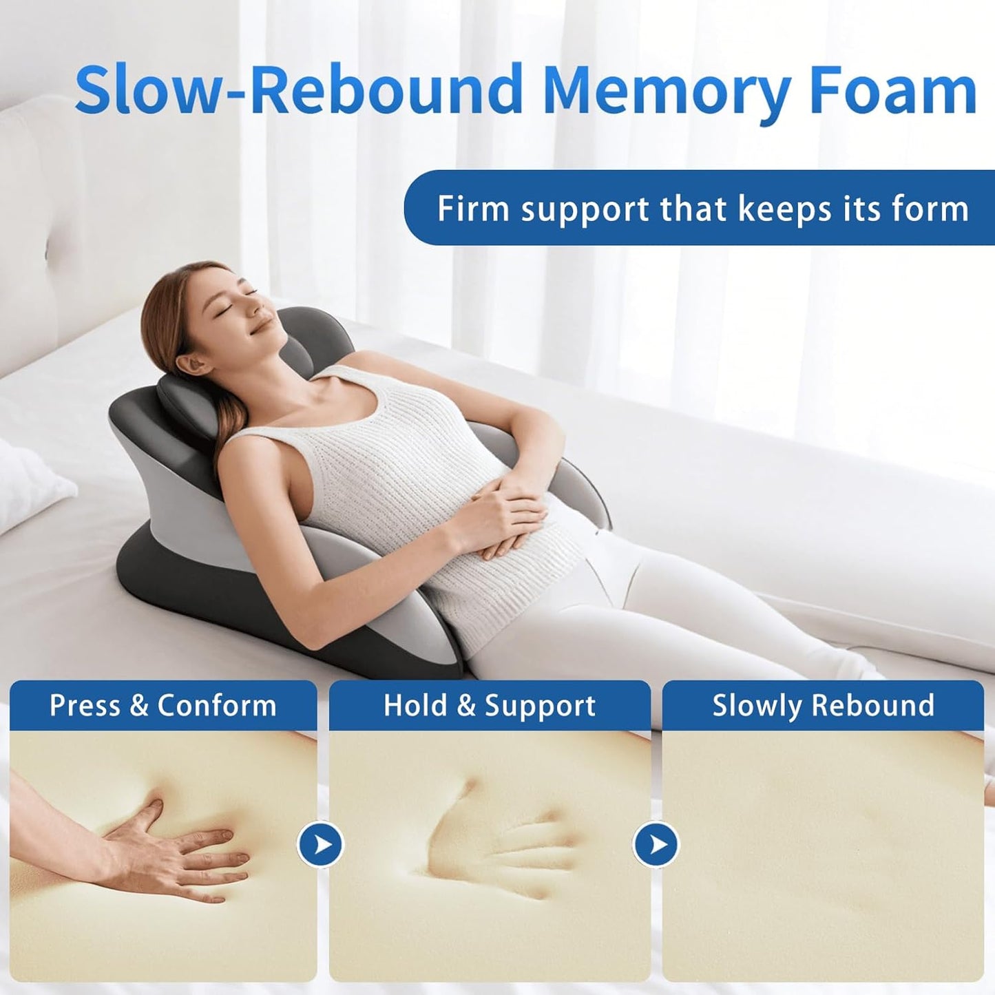 Memory Foam Bed Wedge Pillow for Reading in Bed & Back Support – Ergonomic Wedge Pillow for Sitting Up, Leg Elevation & Comfortable Positioning, Removable Washable Cover