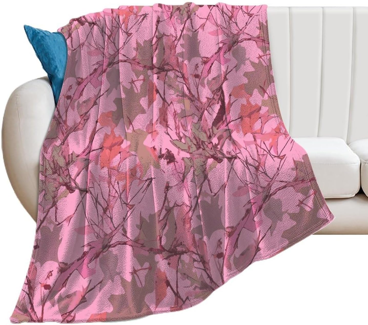 Pink Leaves Camo Blanket Super Soft Lightweight Throw Blanket Cute Cozy Warm Bed Blanket Decorative Fuzzy Blanket All-Season Home Decor Gift for Sofa Couch Living Room 50"*60"（130 * 150cm）