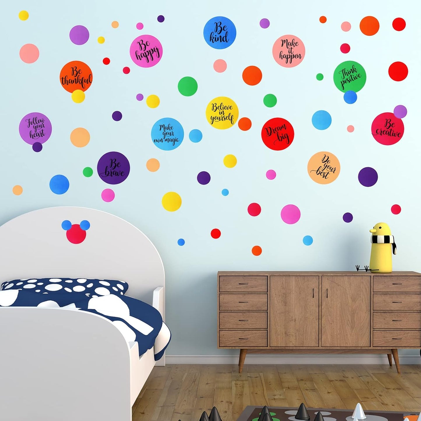 TaoBary 288 Pcs Polka Dot Wall Sticker Inspirational Wall Decal for Classroom Kids Motivational Quote Circle Wall Sticker Removable Lettering Positive Saying Sticker for Dance Yoga Gym (Classic)