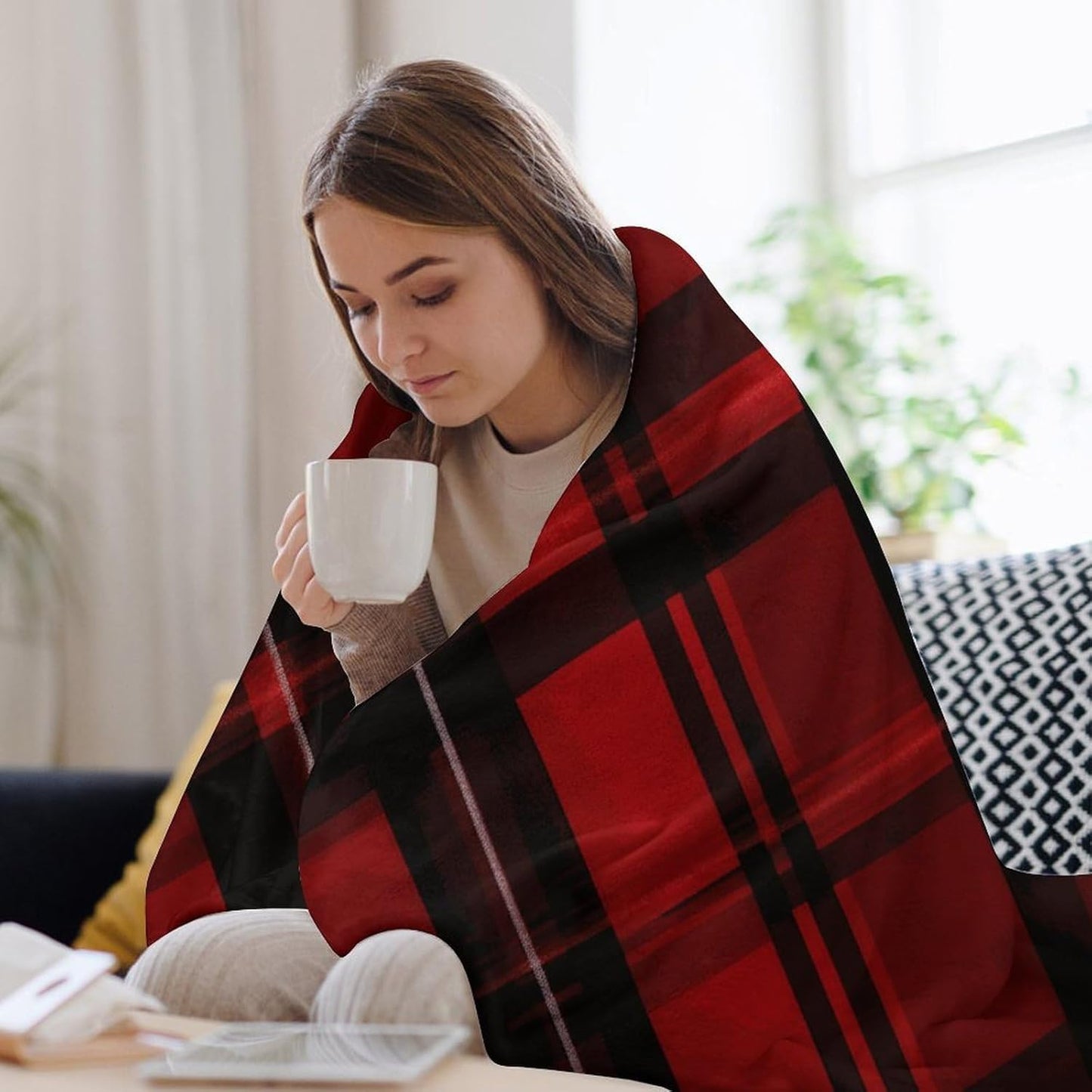 Red and Black Plaid Blanket Super Soft Lightweight Throw Blanket Cute Cozy Warm Bed Blanket Decorative Fuzzy Blanket All-Season Home Decor Gift for Sofa Couch Living Room 40"*50" （100 * 130cm）